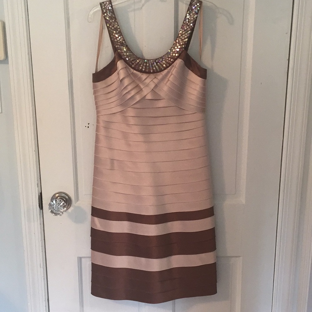 Laser cut dress coffee and tan color